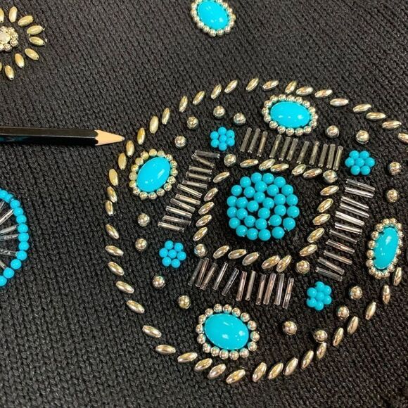 Victoria Jones Vintage Embellished Turquoise Beaded Tunic Sweater - Picture 4 of 12